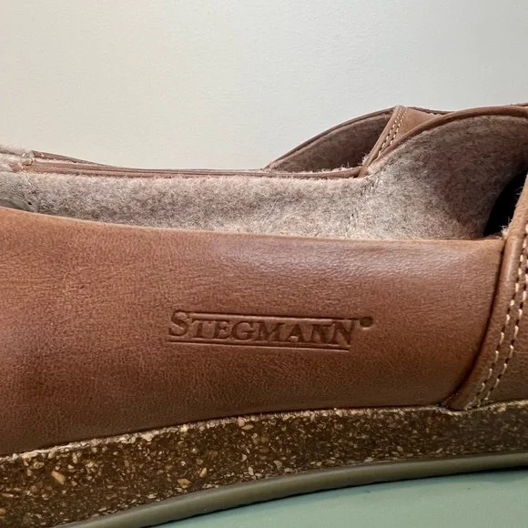 Stegman Brown Leather Loafers Liesl Leather Skimmer Wool Lined Womens 8 Shoes - Picture 6 of 11